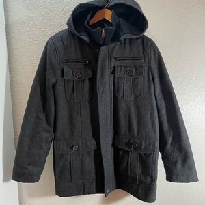 Structure Wool Multiple Pockets Zippered Hooded Jacket Mens Size S